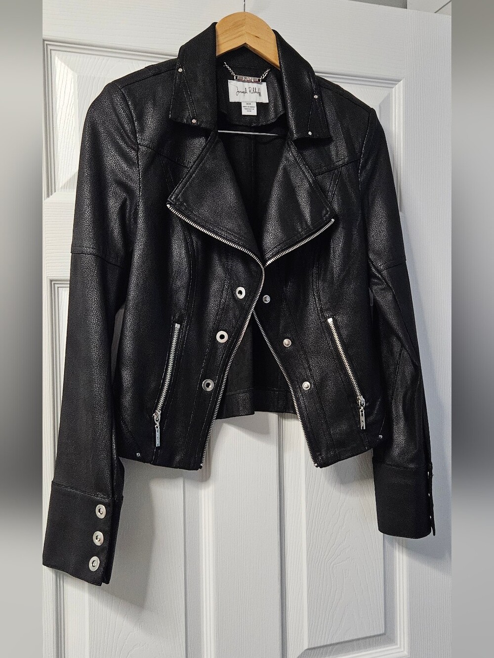 Joseph Ribkoff Black Faux Leather Moto Jacket